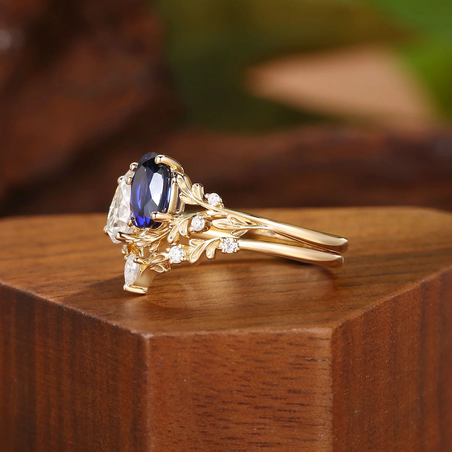 Vintage Moissanite & Lab Crafted Sapphire Stacking Ring Set