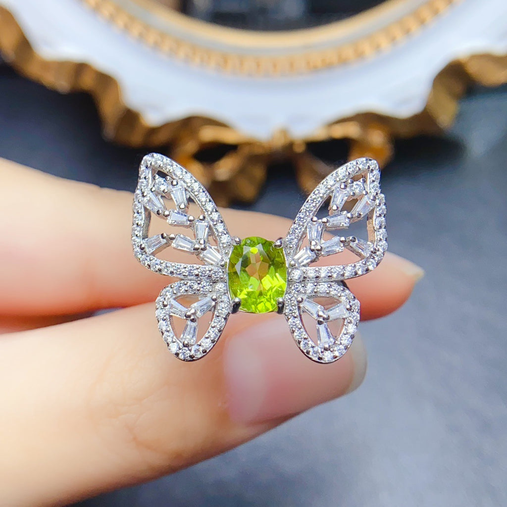 18K Gold Butterfly Peridot Crystal Ring