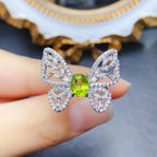 18K Gold Butterfly Peridot Crystal Ring