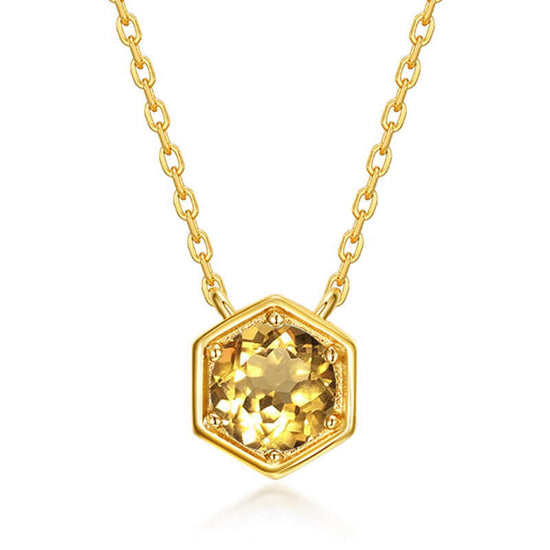 Hexagon Bezel Birth Month Citrine Gemstone Necklace