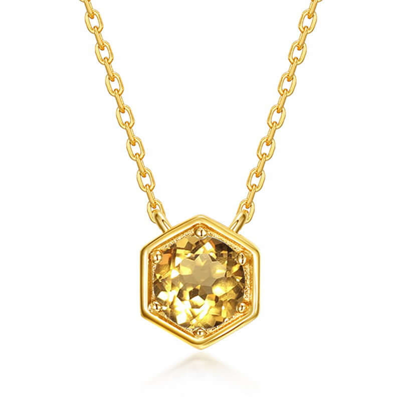 Hexagon Bezel Birth Month Citrine Gemstone Necklace