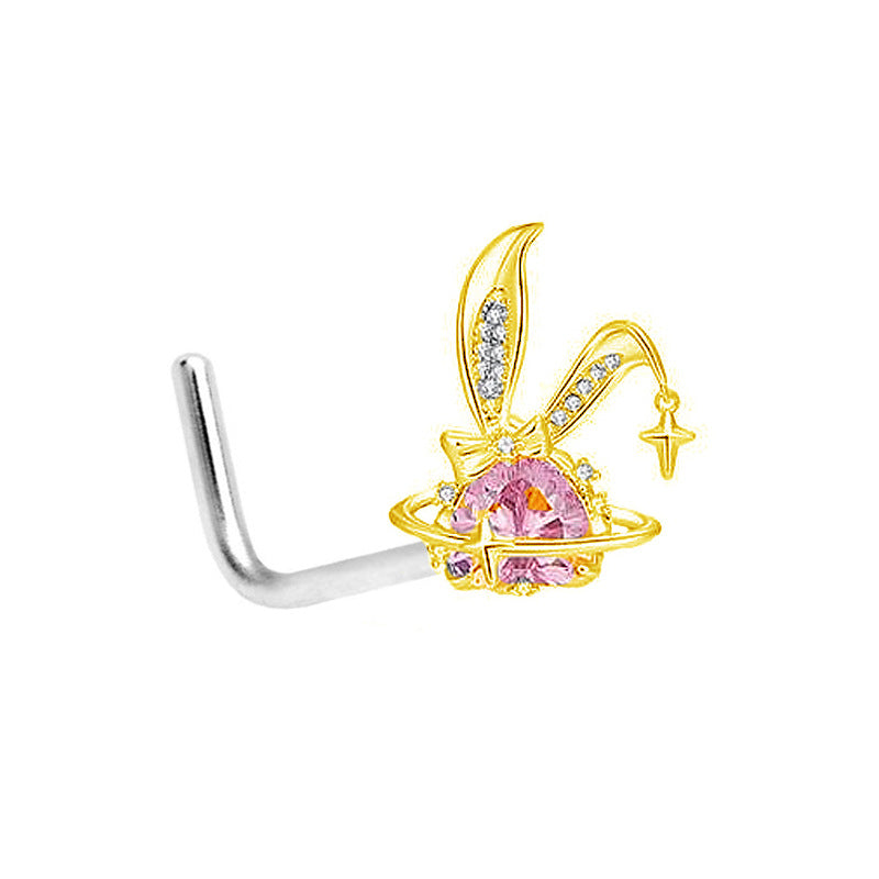 Pink Bunny Heart Surgical Steel Navel Ring Nose Ring