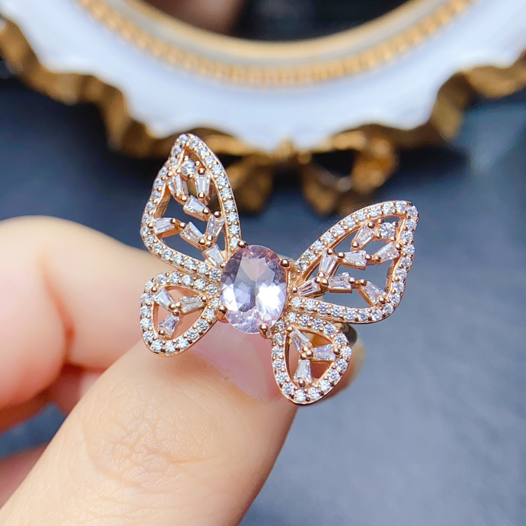 18K Gold Butterfly Morganite Crystal Ring