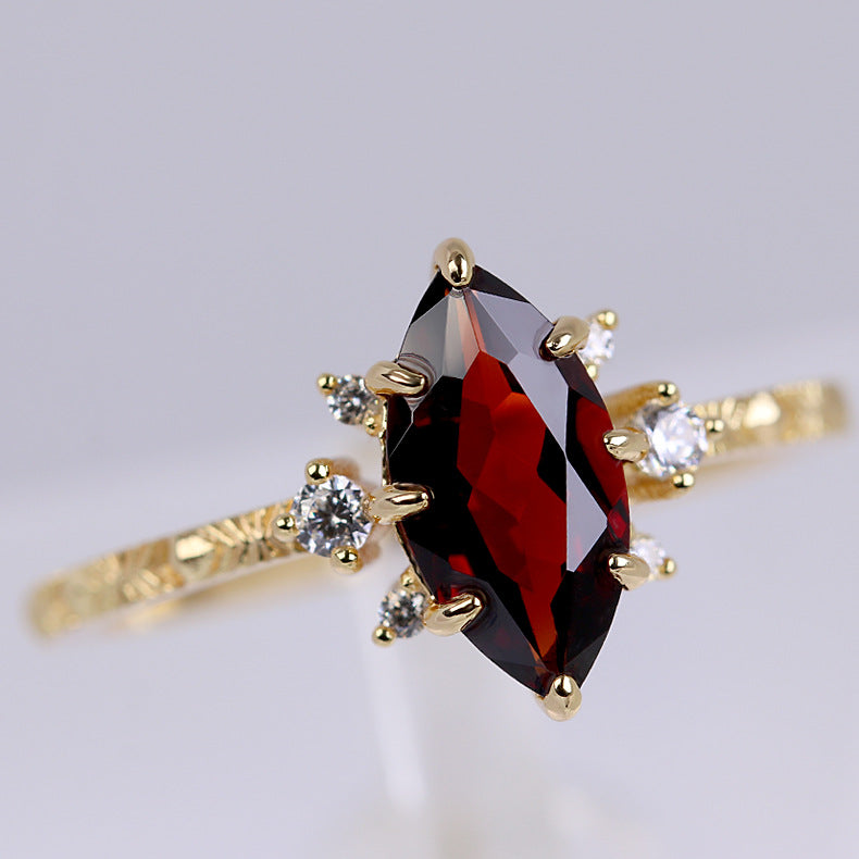 Natural Marquise Red Ruby July Birthstone Ring
