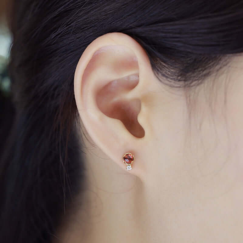 Asymmetric Red Garnet Rose Stud