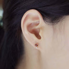 Asymmetric Red Garnet Rose Stud