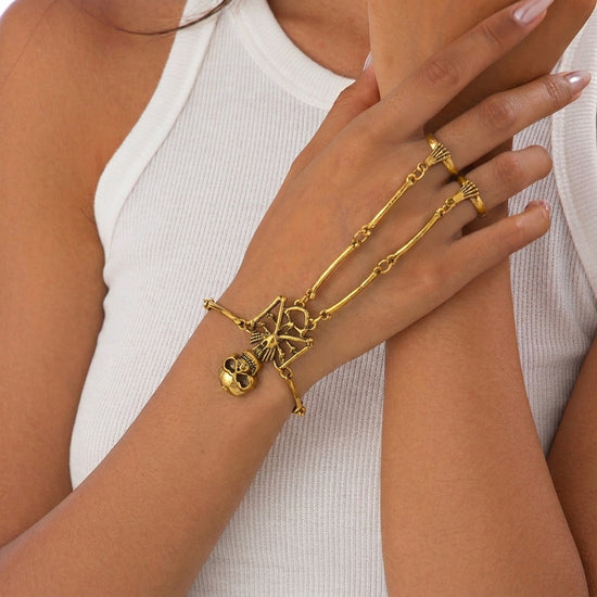 Golden Bones Skeleton Hand Chain Bracelet