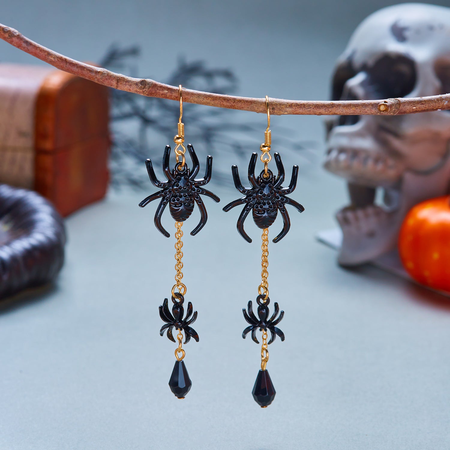 Web of Midnight Spider Chain Tassel Earrings
