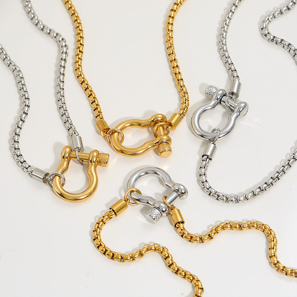 Two Tones Buckle Box Chain Necklace