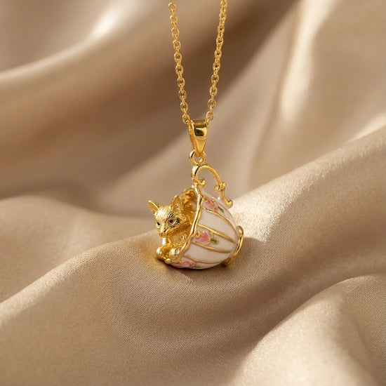 Pinkish Teacup Puppy Necklace