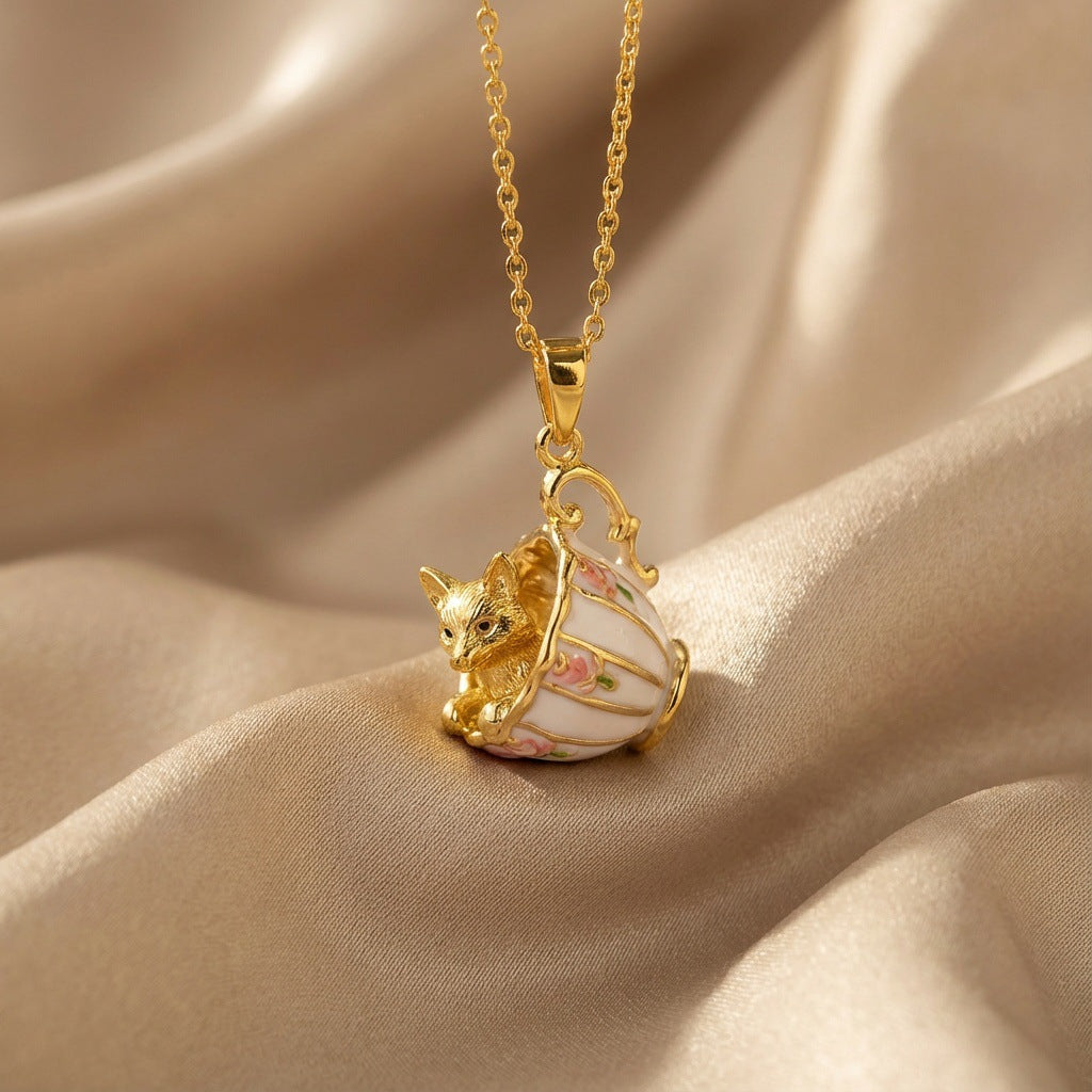 Pinkish Teacup Puppy Necklace