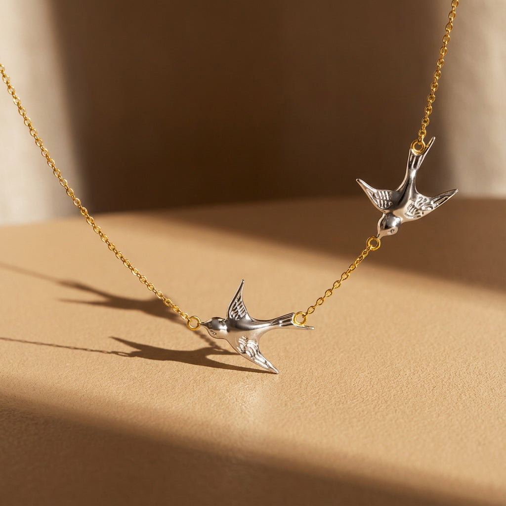 Free Spirit Double Swallow Two-Tone Necklace