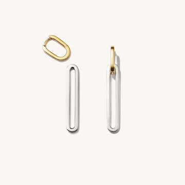 Rectangular Duo Tones Double Rings Earrings