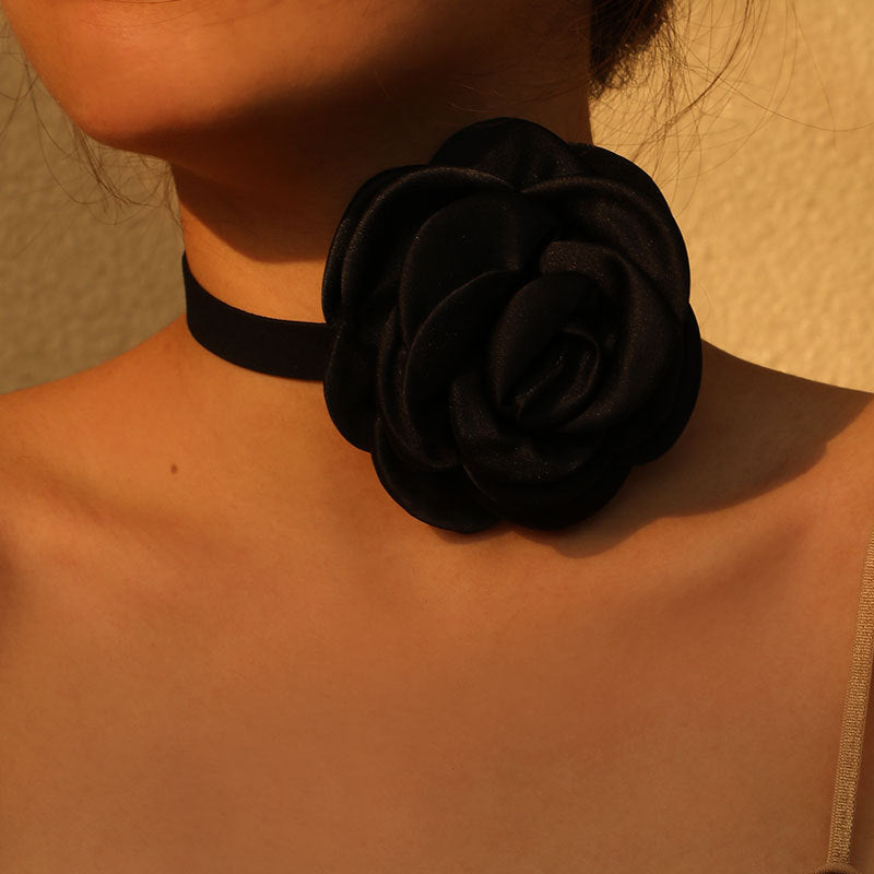 Rose Phantom Flower Suede Choker Costume Necklace