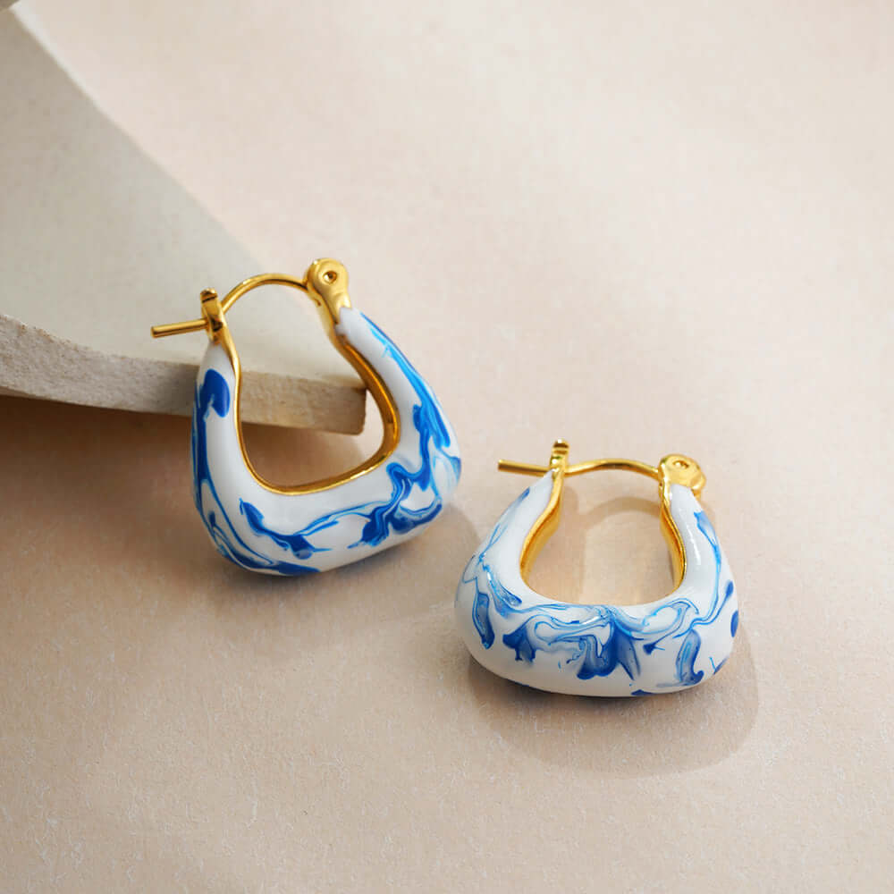 Porcelain Marble Hoop Earrings