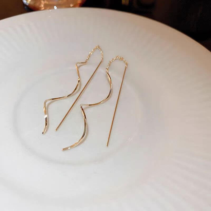 Gold Spiral Long Chain Threader Earrings