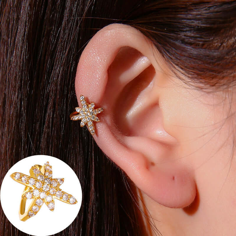18K Gold No Piercing Cross Ear Cuff Snake Ear Climber