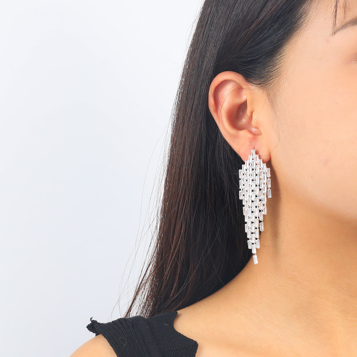 Sparkly Baguette CZ Tassel Waterfall Earrings