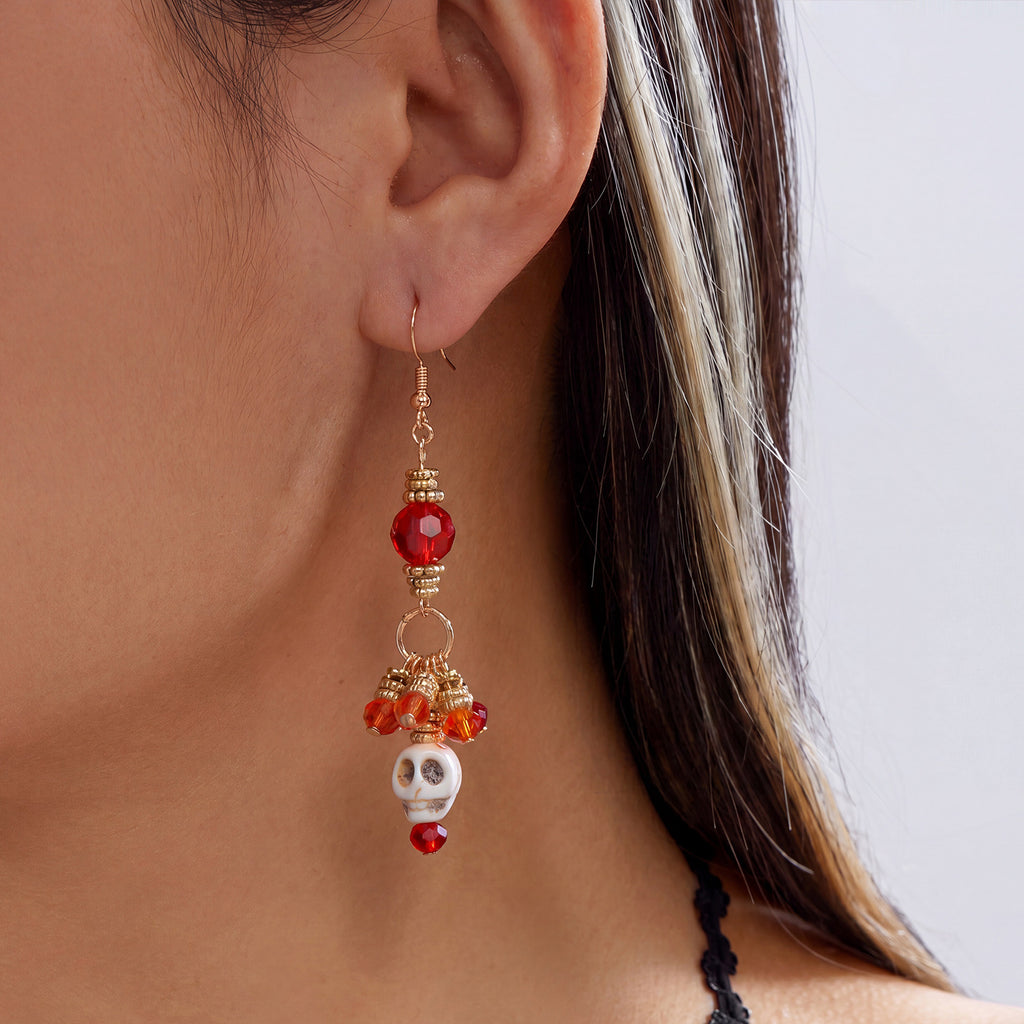 Pumpkin Spell Skull Beaded Drop Earrings