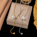 Casual Pearl Slider Lariat Chain Necklace