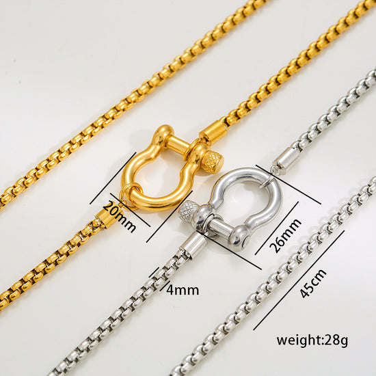 Two Tones Buckle Box Chain Necklace