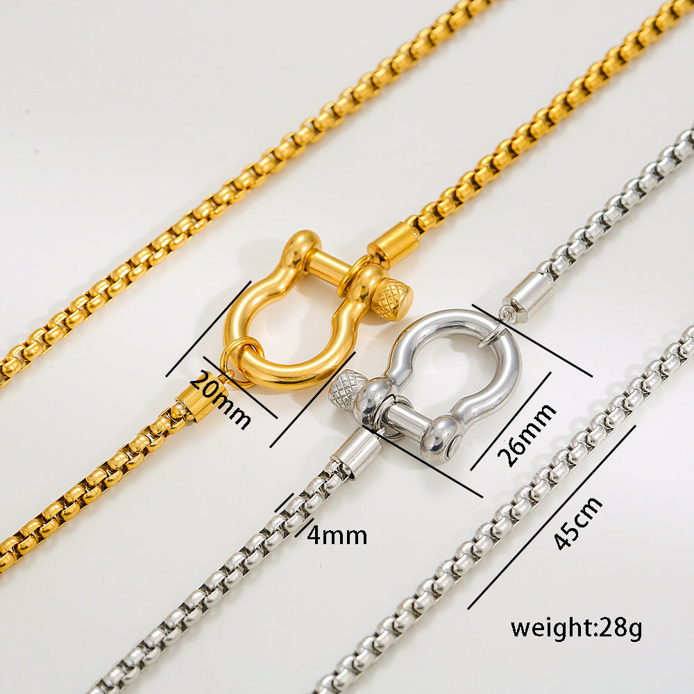 Two Tones Buckle Box Chain Necklace