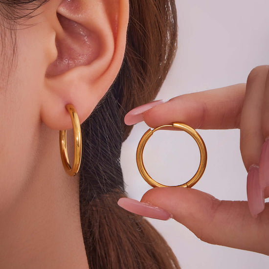 Duo Tones Basic Plain Thin Hoop Earrings