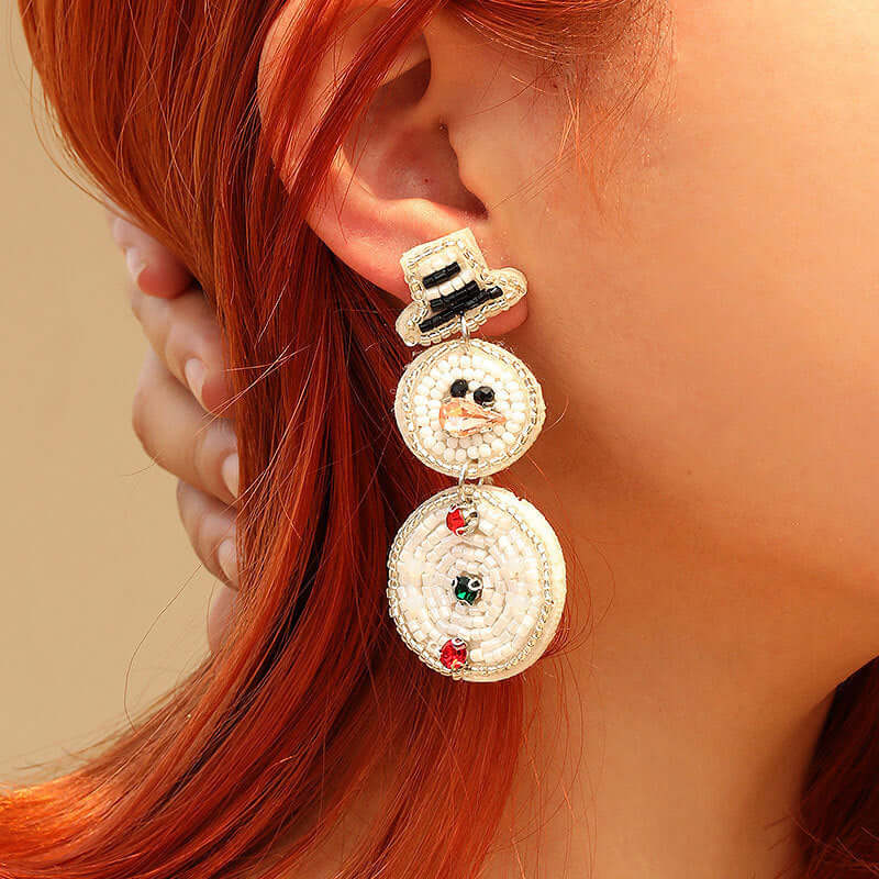 Winter Snowman Christmas Seed Bead Earring