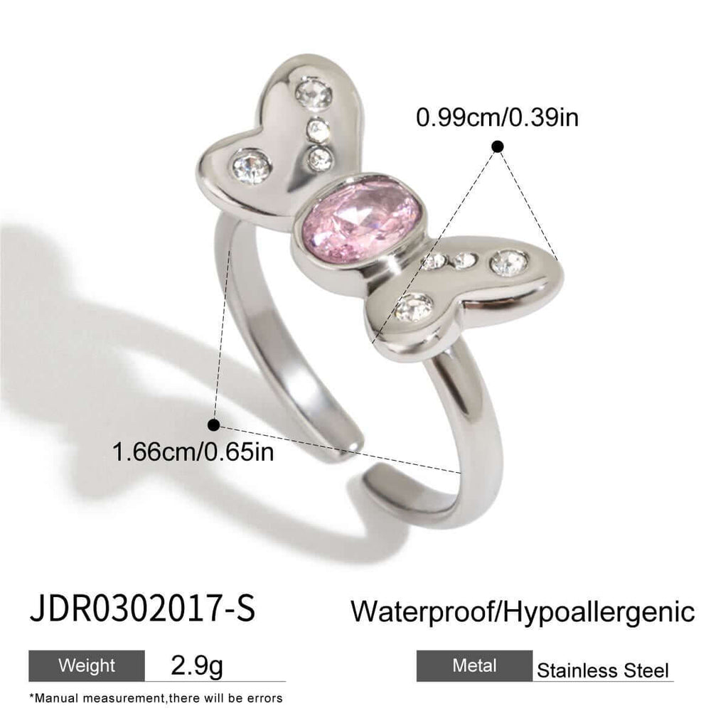 Fairy Pink Bow CZ Ring Silver