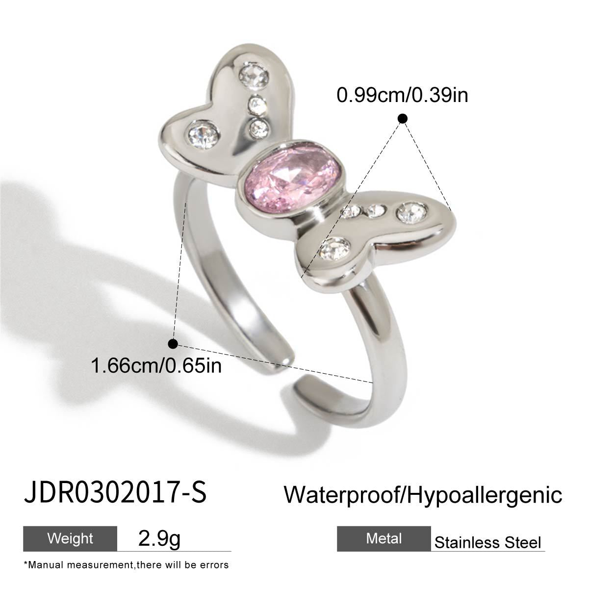 Fairy Pink Bow CZ Ring Silver