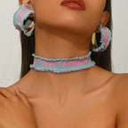 Chunky Denim Hoop Earring Y2K Choker Set