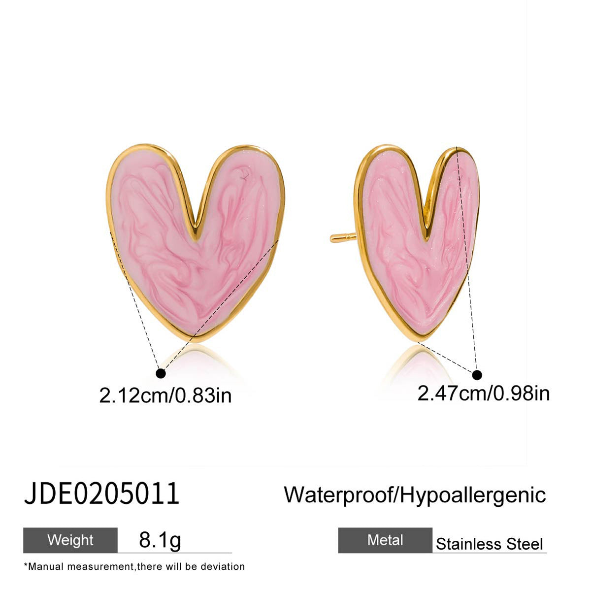 Color Red Heart Stud Earrings
