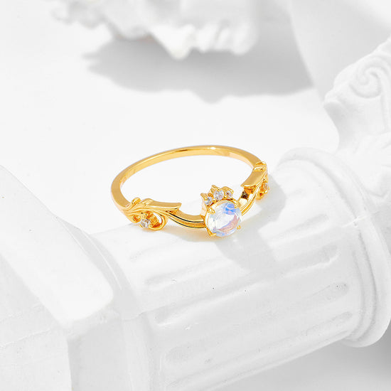 Romantic CZ Moonstone Gemini Birthstone Curve Ring