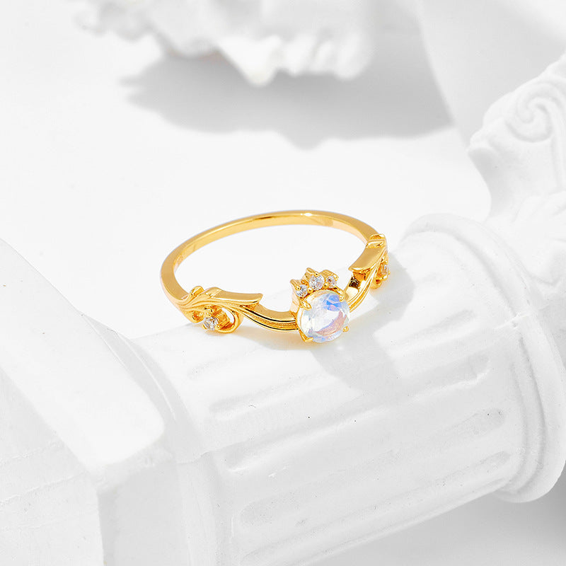Romantic CZ Moonstone Gemini Birthstone Curve Ring
