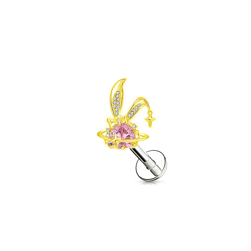Pink Bunny Heart Surgical Steel Navel Ring Nose Ring