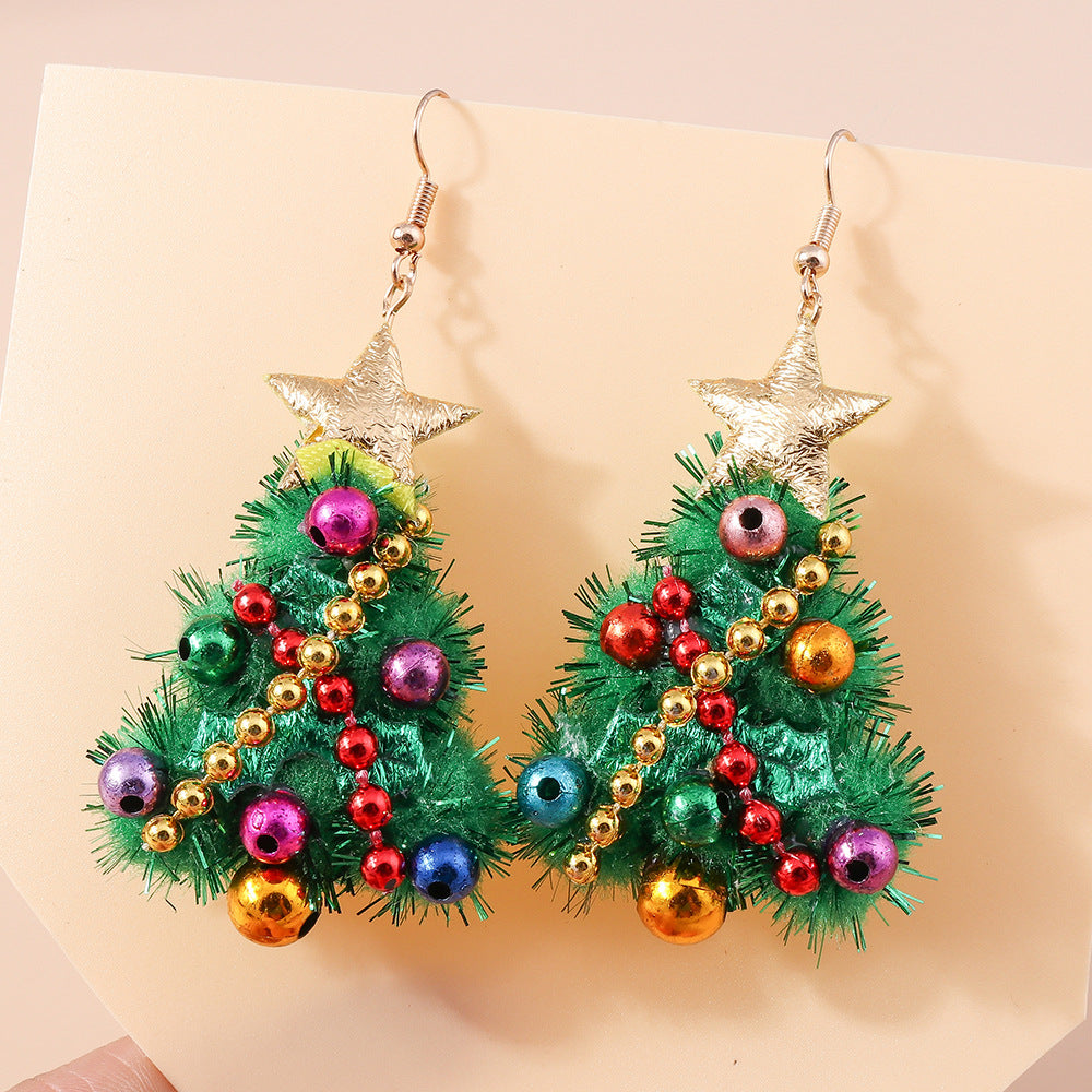 Xmas Wreath Color Beads Whimsical Woven Drop Earrings