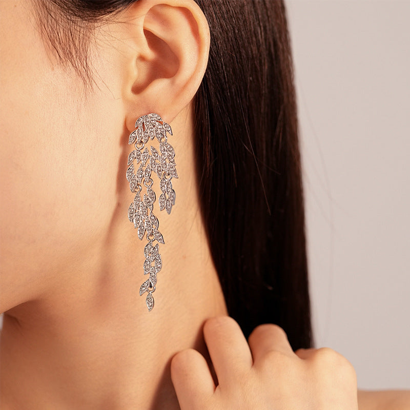 Trendy Marquise Leaf Drop Tassel Earrings