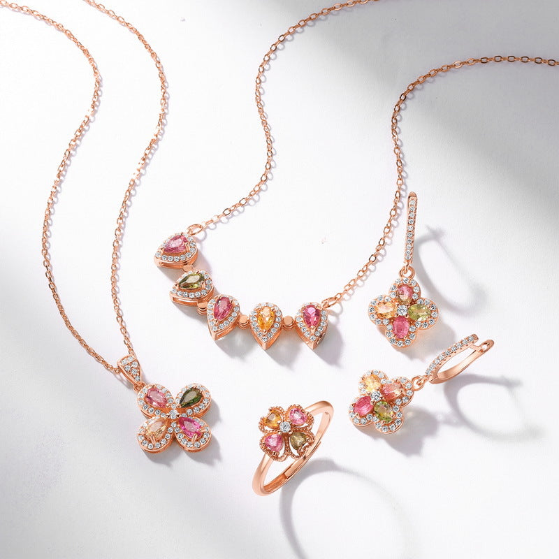 Rose Gold Flower Tourmaline Ring