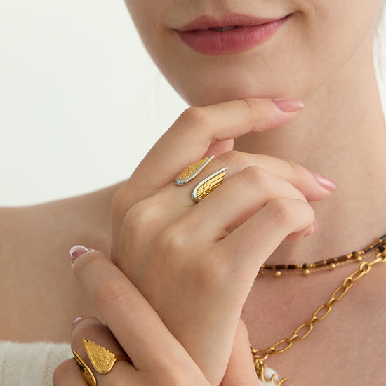 2 Tones Angel Wing Open Ring
