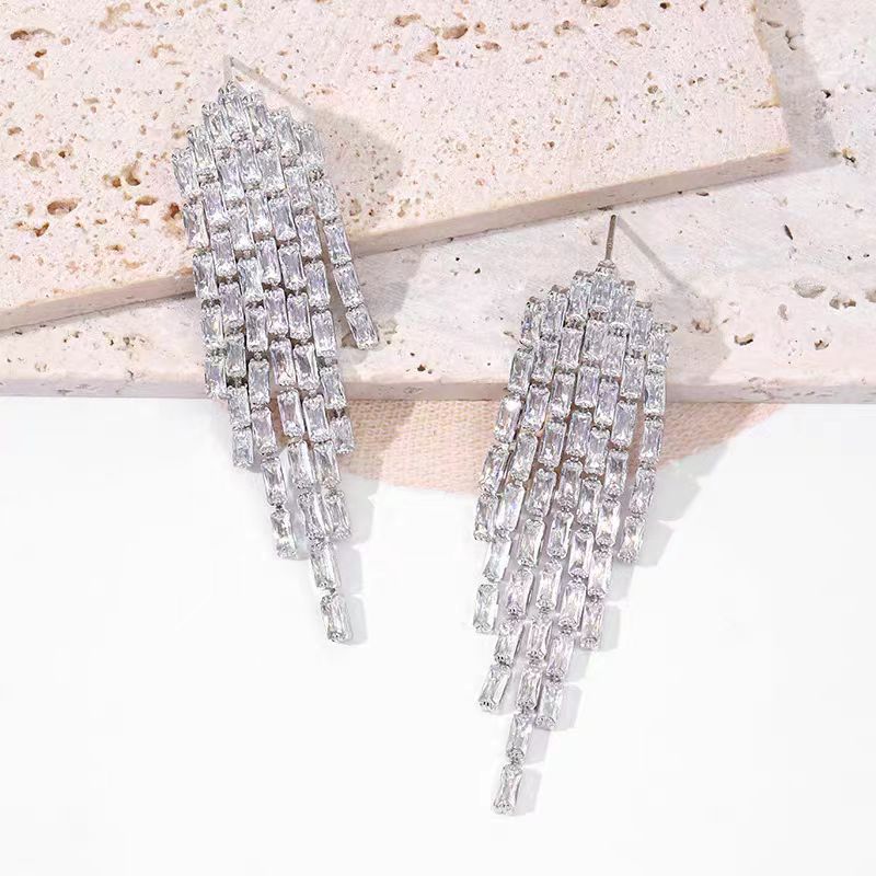 Sparkly Baguette CZ Tassel Waterfall Earrings