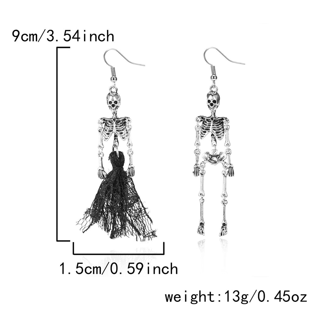 Asymmetric Dancing Skeleton Drop Earrings