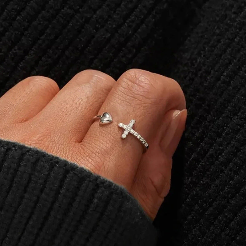 Cross Heart Open Pinky Ring
