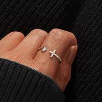 Cross Heart Open Pinky Ring