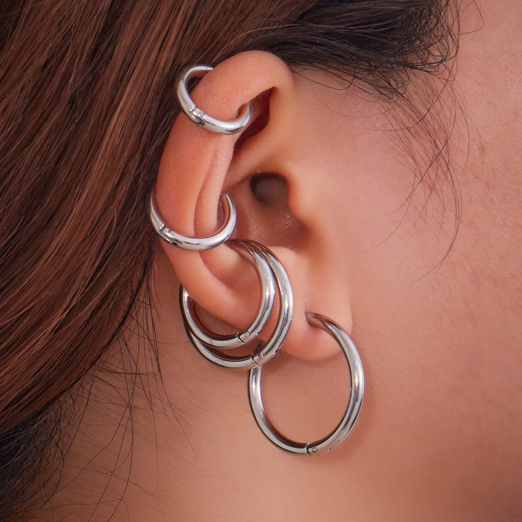 Duo Tones Basic Plain Thin Hoop Earrings