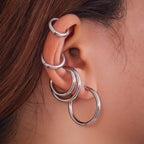 Duo Tones Basic Plain Thin Hoop Earrings