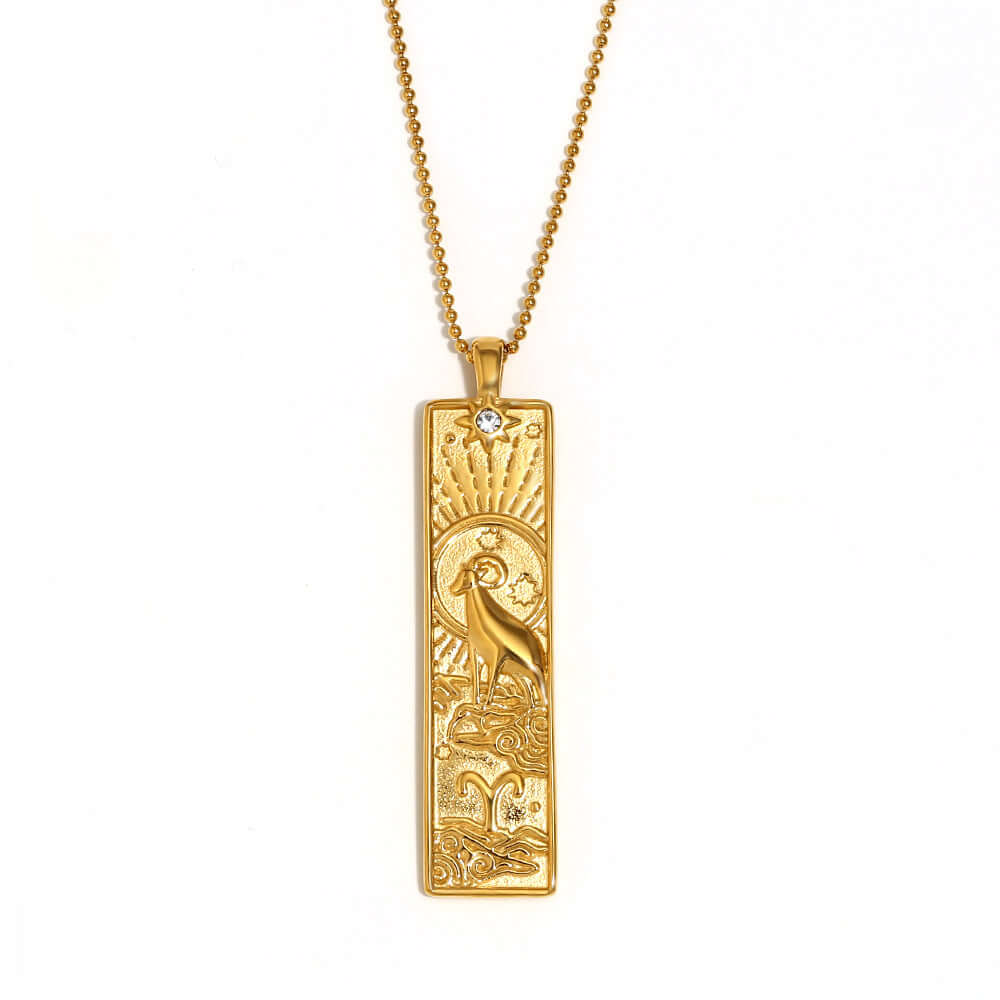 Rectangular Zodiac Pendant Necklace Gold | JN3474