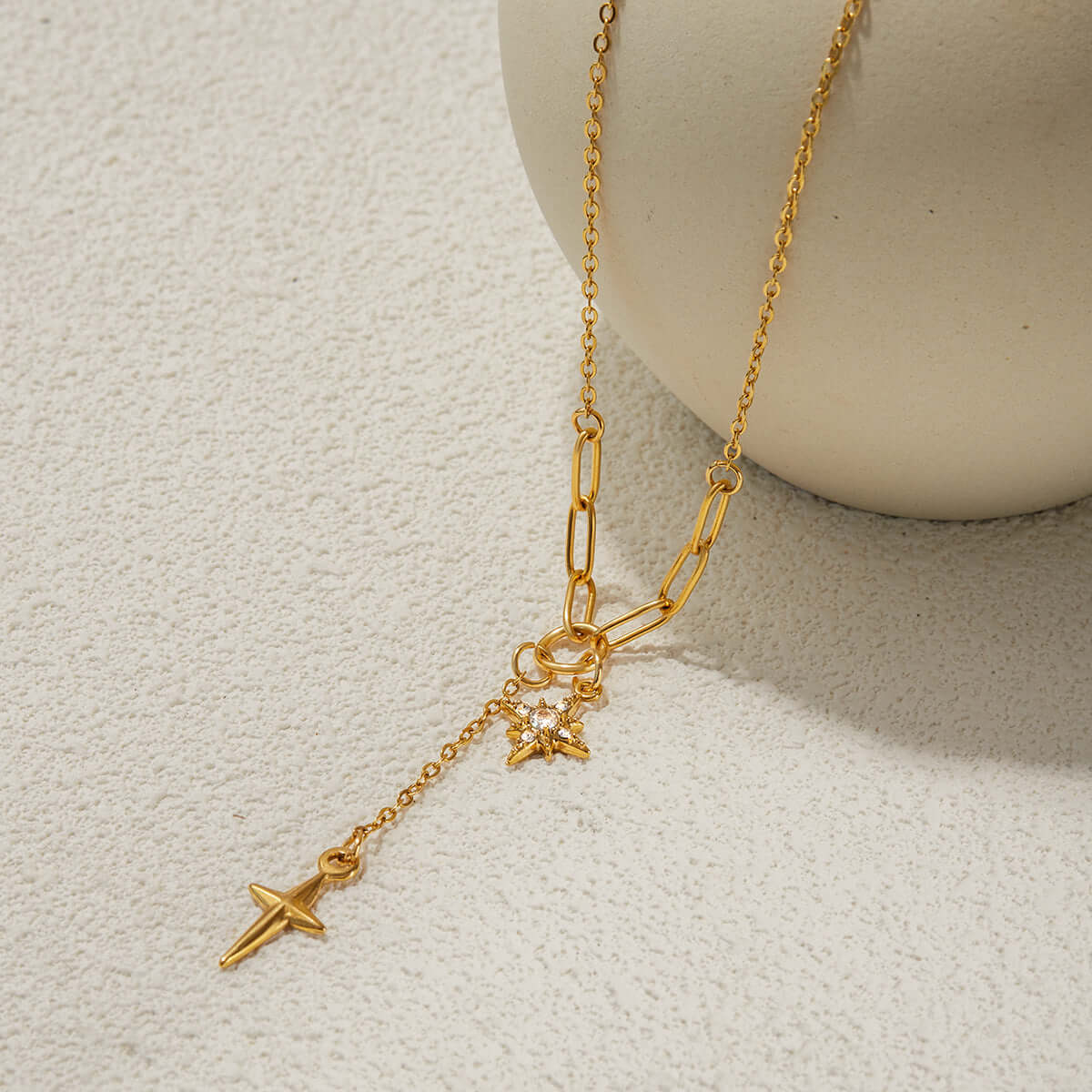 Four Pointed Shiny Star Tennis Chain Layer Necklace