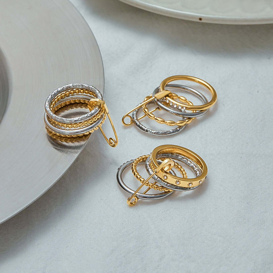 Safety Pin Multiple Layer Stacking Ring