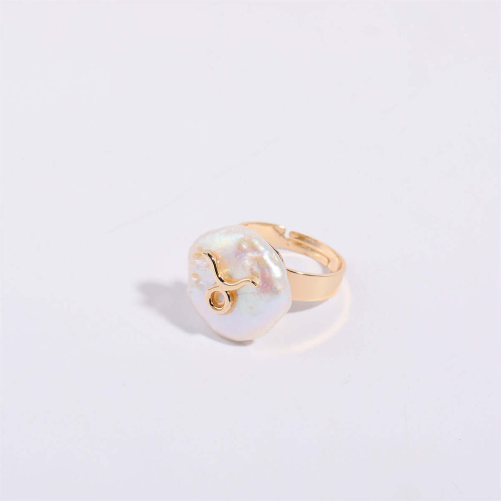 14K Horoscope Zodiac Sign Pearl Stacking Ring | MQ801