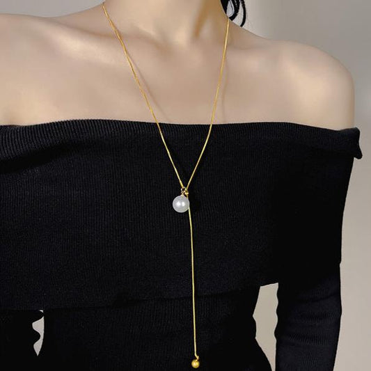 Casual Pearl Slider Lariat Chain Necklace